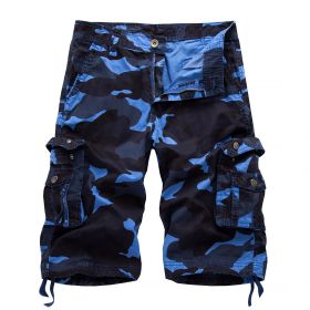 Men's Camo Cargo Shorts Cotton (Color: Blue)