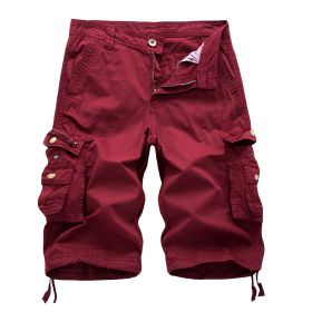 Men's Relaxed Fit Cargo Shorts with Multi Pockets (Color: Red)