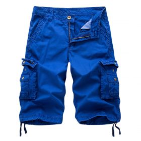 Men's Relaxed Fit Cargo Shorts with Multi Pockets (Color: Blue)