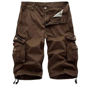 Mens Camo Cargo Shorts Relaxed Fit Multi-Pocket Outdoor Camouflage Cargo Shorts Cotton (Color: Coffee)