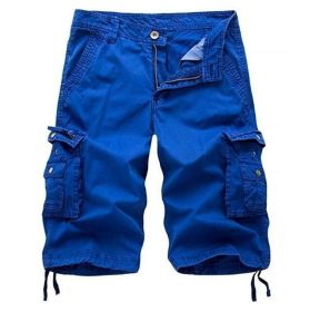 Mens Camo Cargo Shorts Relaxed Fit Multi-Pocket Outdoor Camouflage Cargo Shorts Cotton (Color: Blue)