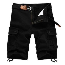 Mens Casual Shorts Pocket Beach Work Casual Short Comfy Fashion Sport Loose Active Trouser (Color: Black)