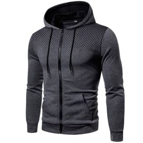 Men's polka dot zipper hoodie sweater Autumn and winter plush warm hoodie hoodie sweatshirt (Color: Gray)