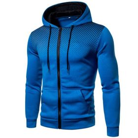 Men's polka dot zipper hoodie sweater Autumn and winter plush warm hoodie hoodie sweatshirt (Color: Blue)