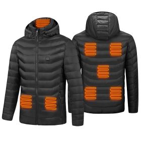 Heated Jacket Electric Heating Coat Lightweight Winter Hooded Jacket with 3-Level Heating Modes 8 Heating Zones Detachable Zipper Hood (size: S)