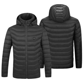 Heated Jacket Electric Heating Coat Lightweight Winter Hooded Jacket with 3-Level Heating Modes 8 Heating Zones Detachable Zipper Hood (size: M)